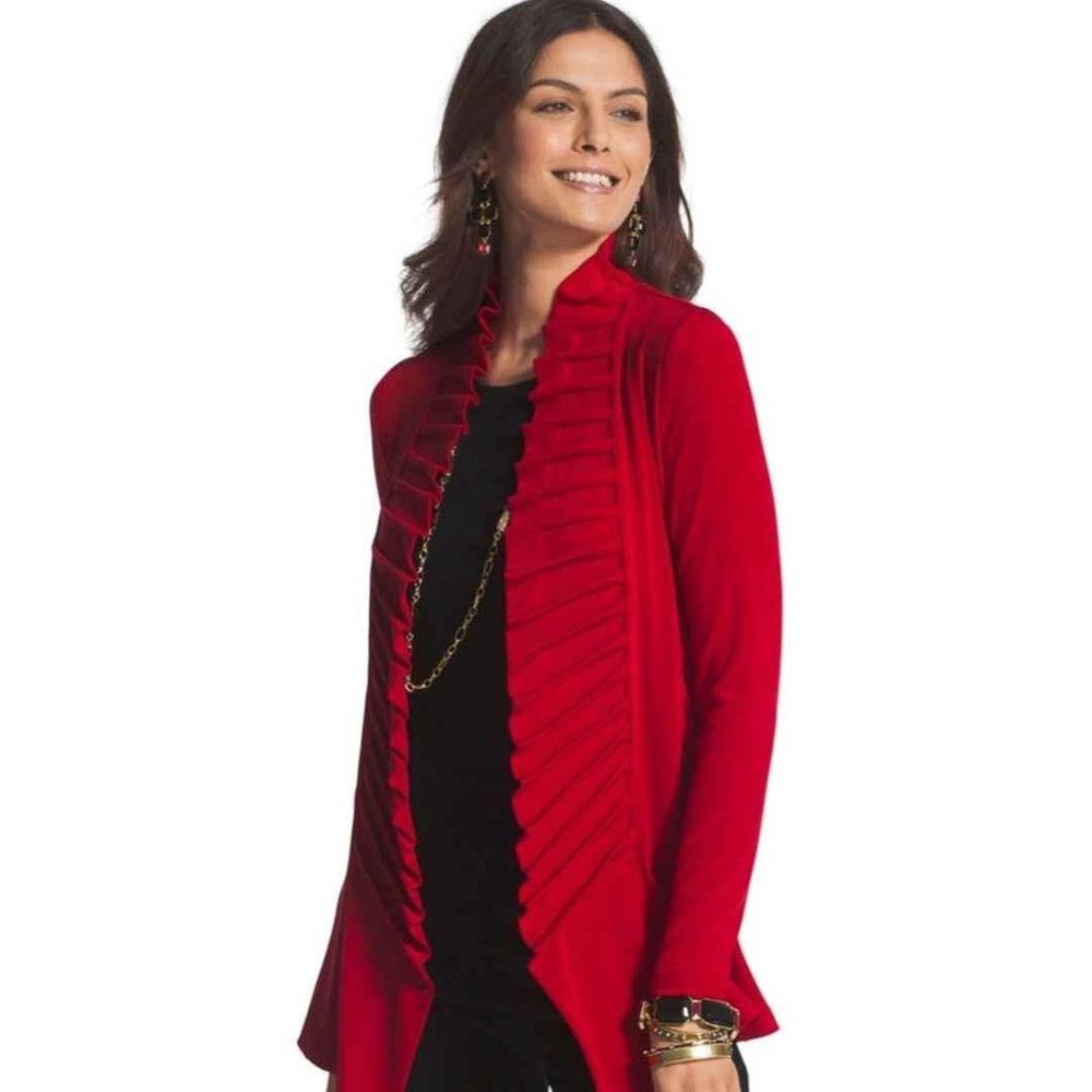 Chico's Women's Size 1 Princess Pleat Red Travelers Cardigan - Picture 1 of 9